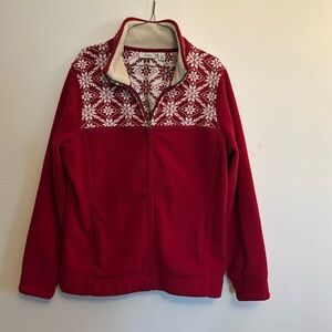 Vintage L.L. Bean Fleece Zip Up Jacket Red Snowflake Women’s M